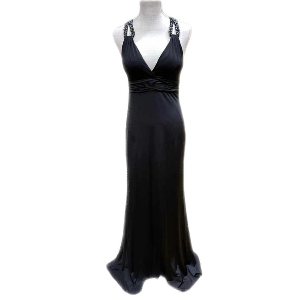 LaFemme Black Beaded Cutout Evening Dress Sz 6